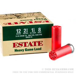 250 Rounds of 12ga Ammo by Estate Heavy Game Load - 1-1/4 ounce #8 shot 250 Rounds of 12ga Ammo by Estate Heavy Game Load - 1-1/4 ounce #8 shot