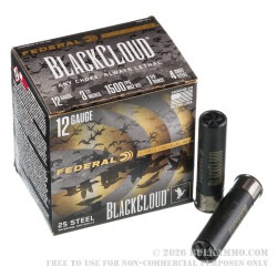 25 Rounds of 12ga Ammo by Federal Black Cloud FS Steel - 1 1/2 ounce #4 shot