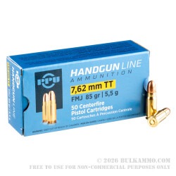 500 Rounds of 7.62 Tokarev Ammo by Prvi Partizan - 85gr FMJ