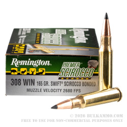 20 Rounds of .308 Win Ammo by Remington - 165gr Scirocco Bonded
