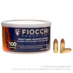 100 Rounds of 9mm Canned Heat Ammo by Fiocchi - 124gr FMJTC 100 Rounds of 9mm Canned Heat Ammo by Fiocchi - 124gr FMJTC