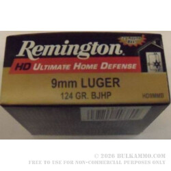 9mm 124 gr JHP Remington Ultimate Home Defense Ammunition For Sale!