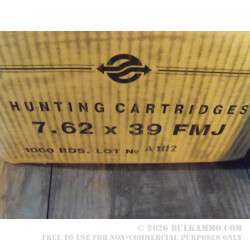 1000 Rounds of 7.62x39mm Ammo by Ulyanovsk - 122gr FMJ 1000 Rounds of 7.62x39mm Ammo by Ulyanovsk - 122gr FMJ