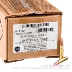 200 Rounds of .300 AAC Blackout Ammo by Remington UMC - 150gr FMJ