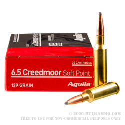 20 Rounds of 6.5 Creedmoor Ammo by Aguila - 129gr SP