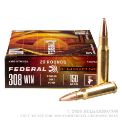 20 Rounds of .308 Win Ammo by Federal Fusion - 150gr Bonded SP