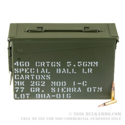 460 Rounds of 5.56x45 Ammo by Black Hills Ammunition in Ammo Can - 77gr OTM Mk 262 MOD 1-C