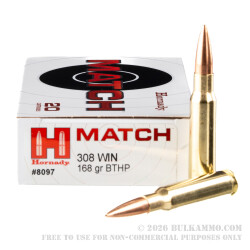200 Rounds of .308 Win Ammo by Hornady Match - 168gr HPBT
