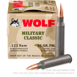 500 Rounds of .223 Ammo by Wolf WPA - 55gr FMJ