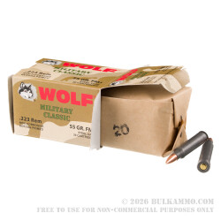 500 Rounds of .223 Ammo by Wolf WPA - 55gr FMJ