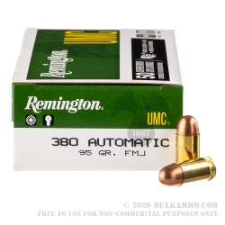 50 Rounds of .380 ACP Ammo by Remington UMC- 95gr MC