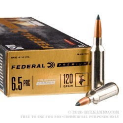 20 Rounds of 6.5 PRC Ammo by Federal - 120gr Trophy Copper