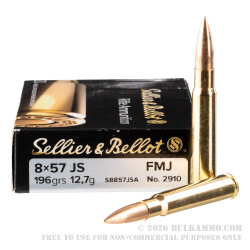 20 Rounds of 8mm Mauser Ammo by Sellier & Bellot - 196gr FMJ
