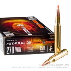 20 Rounds of .270 Win Ammo by Federal Fusion Tipped - 150gr Bonded Polymer Tip