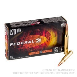 20 Rounds of .270 Win Ammo by Federal Fusion Tipped - 150gr Bonded Polymer Tip
