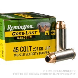 20 Rounds of .45 Long-Colt Ammo by Remington Core-Lokt - 237gr JHP