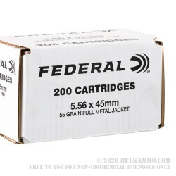 200 Rounds of 5.56x45 Ammo by Federal American Eagle - 55gr FMJ