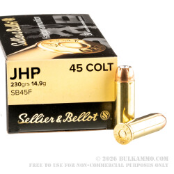 600 Rounds of .45 Long-Colt Ammo by Sellier & Bellot - 230gr JHP 600 Rounds of .45 Long-Colt Ammo by Sellier & Bellot - 230gr JHP