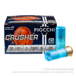 25 Rounds of 12ga Ammo by Fiocchi Crusher - 1 ounce #8 Shot