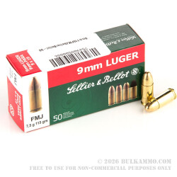 500 Rounds of 9mm Ammo by Sellier & Bellot Battle Pack - 115gr FMJ 500 Rounds of 9mm Ammo by Sellier & Bellot Battle Pack - 115gr FMJ
