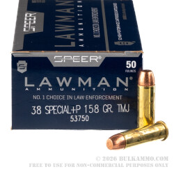 1000 Rounds of .38 Spl Ammo by Speer Lawman - +P 158gr TMJ