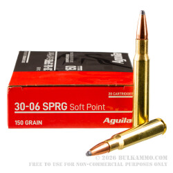 20 Rounds of 30-06 Springfield Ammo by Aguila - 150gr SP