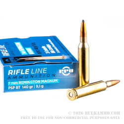 20 Rounds of 7mm Rem Mag Ammo by Prvi Partizan - 140gr PSP