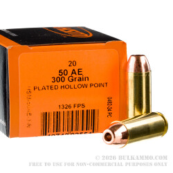 20 Rounds of .50 AE Ammo by HSM - 300gr JHP