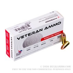 1000 Rounds of 9mm Ammo by Veteran Ammo - 147gr FMJ