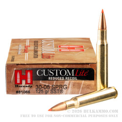 20 Rounds of 30-06 Springfield Ammo by Hornady Custom Lite - 125gr SST