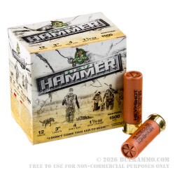 25 Rounds of 12ga Ammo by Hevi-Hammer - 1-1/4 ounce #4 bismuth/steel shot