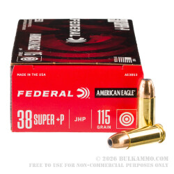 1000 Rounds of .38 Super Ammo by Federal - +P 115gr JHP