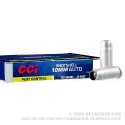 10 Rounds of 10mm Ammo by CCI Pest Control Shotshell - 105gr #9 Shot
