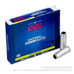 10 Rounds of 10mm Ammo by CCI Pest Control Shotshell - 105gr #9 Shot
