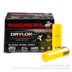 25 Rounds of 20ga Ammo by Winchester - 7/8 ounce #4 Shot (Steel)