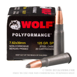 1000 Rounds of 7.62x39mm Ammo by Wolf - 125gr SP