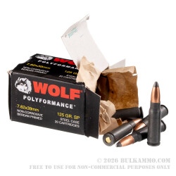 1000 Rounds of 7.62x39mm Ammo by Wolf - 125gr SP
