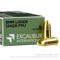 1000 Rounds of 9mm Ammo by Excalibur - 124gr FMJ