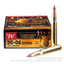 20 Rounds of 30-06 Springfield Ammo by Winchester Copper Impact - 180gr Copper Extreme Point