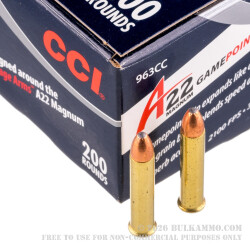 200 Rounds of .22 WMR Ammo by CCI - 35 gr GamePoint JSP