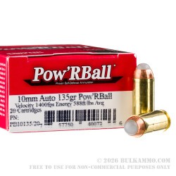 20 Rounds of 10mm Ammo by Corbon - 135gr PowR Ball