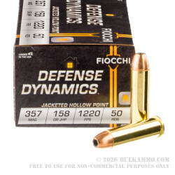 50 Rounds of .357 Mag Ammo by Fiocchi - 158gr JHP