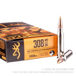 308 - 168 Grain Brass Tip Boat tail - Browning BXC Upland Game - 20 Rounds