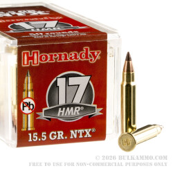 50 Rounds of .17HMR Ammo by Hornady - 15.5gr - NTX Polymer Tipped 50 Rounds of .17HMR Ammo by Hornady - 15.5gr - NTX Polymer Tipped