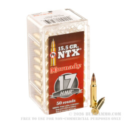 50 Rounds of .17HMR Ammo by Hornady - 15.5gr - NTX Polymer Tipped 50 Rounds of .17HMR Ammo by Hornady - 15.5gr - NTX Polymer Tipped
