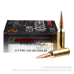 20 Rounds of 6.5 PRC Ammo by Barnes Precision Match - 145gr OTM BT