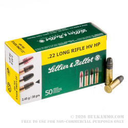 50 Rounds of .22 LR Ammo by Sellier & Bellot - 38gr HP 50 Rounds of .22 LR Ammo by Sellier & Bellot - 38gr HP