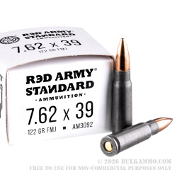 20 Rounds of 7.62x39mm Ammo by Red Army Standard - 122gr FMJ 20 Rounds of 7.62x39mm Ammo by Red Army Standard - 122gr FMJ