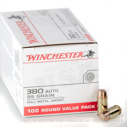 100 Rounds of .380 ACP Ammo by Winchester - 95gr FMJ 100 Rounds of .380 ACP Ammo by Winchester - 95gr FMJ