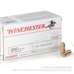100 Rounds of .380 ACP Ammo by Winchester - 95gr FMJ 100 Rounds of .380 ACP Ammo by Winchester - 95gr FMJ